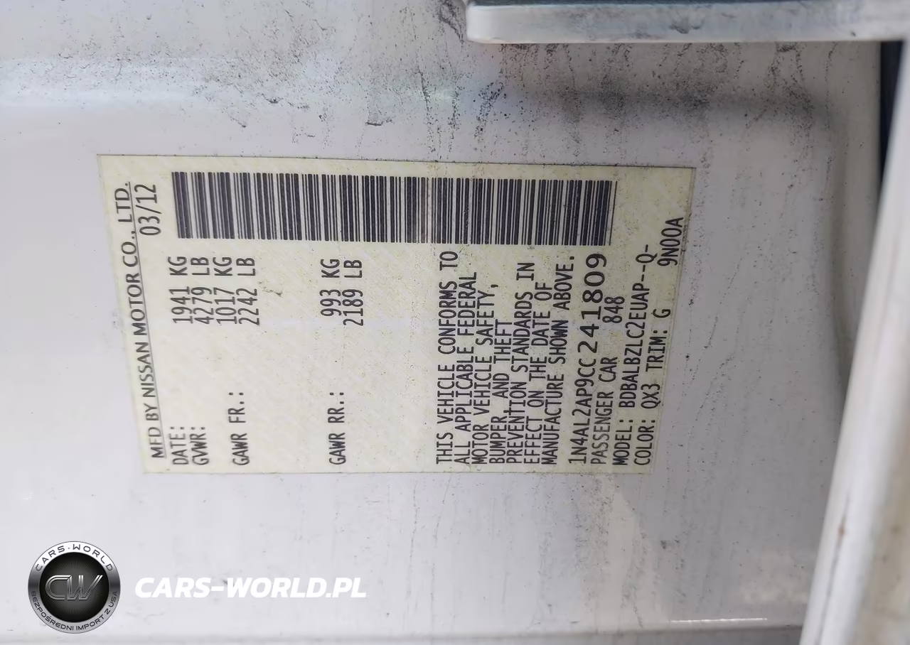 2012 Nissan Altima 2.5 S VIN:1N4AL2AP9CC241809 - 9