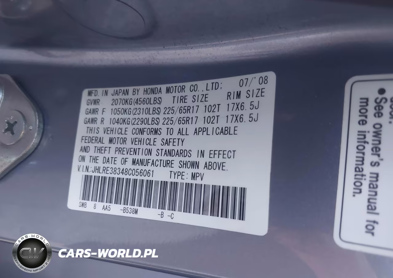 2008 Honda Cr-V Lx VIN:JHLRE38348C056061 - 9