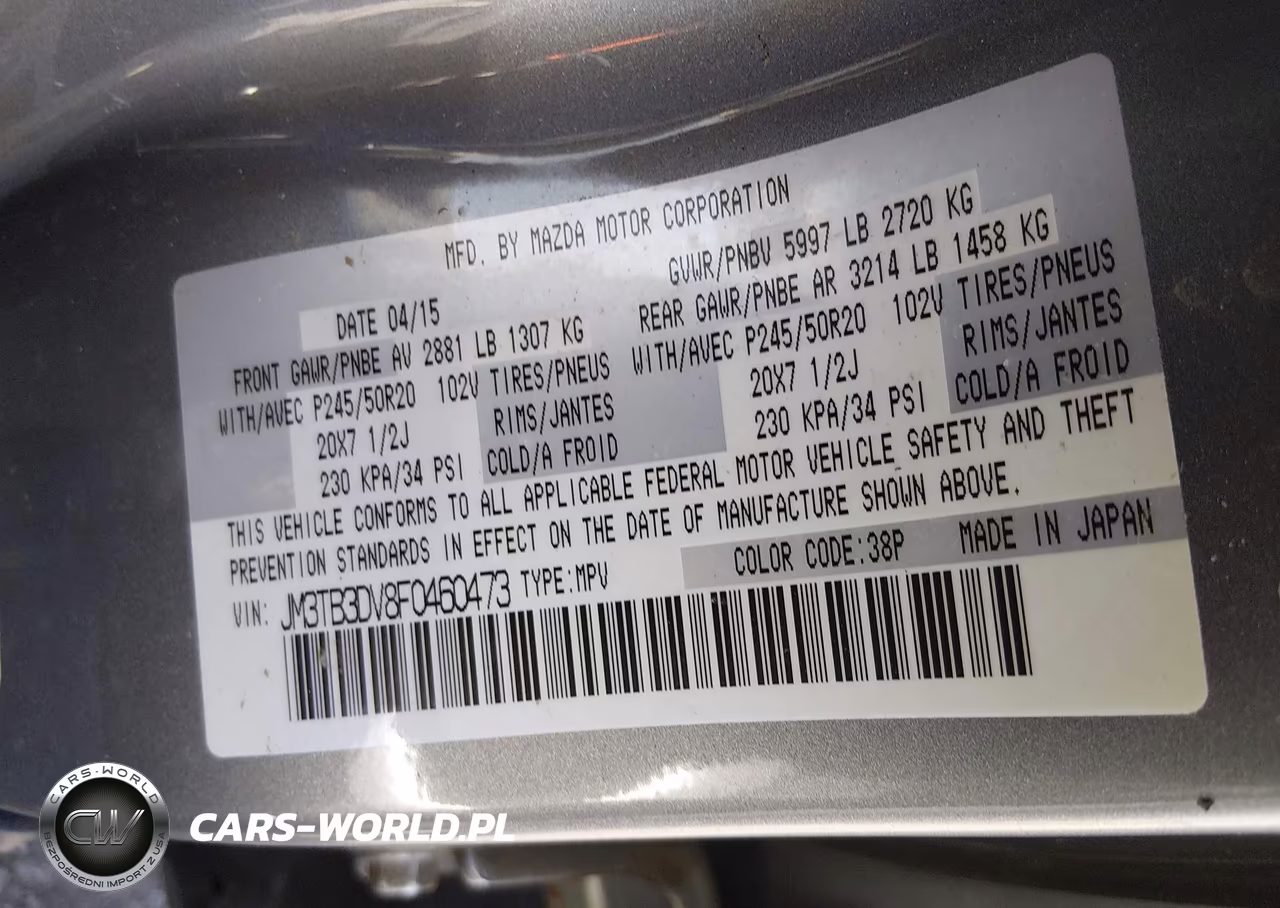 2015 Mazda Cx-9 Grand Touring VIN:JM3TB3DV8F0460473 - 9