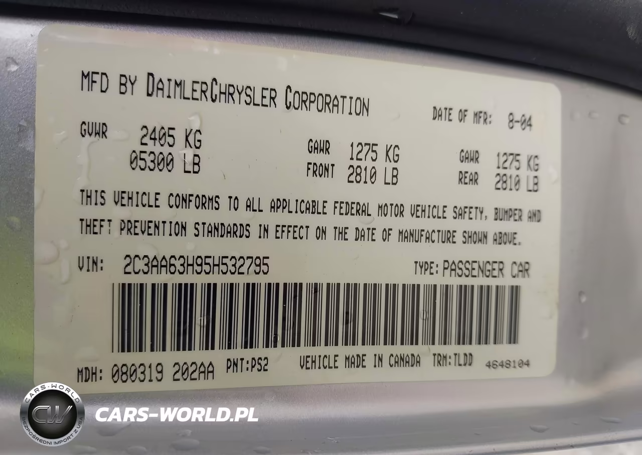 2005 Chrysler 300C VIN:2C3AA63H95H532795 - 9