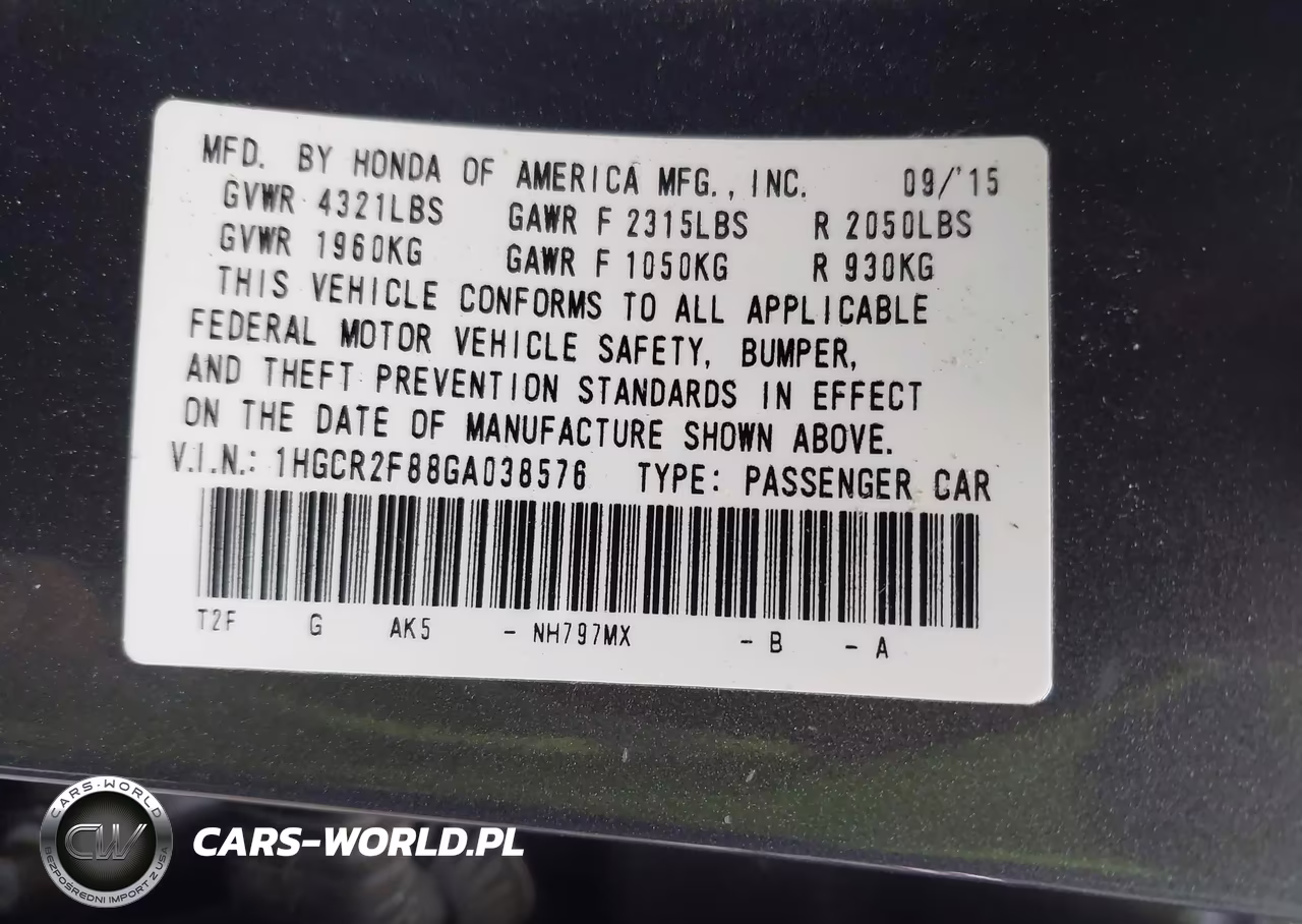 2016 Honda Accord Ex-L VIN:1HGCR2F88GA038576 - 9