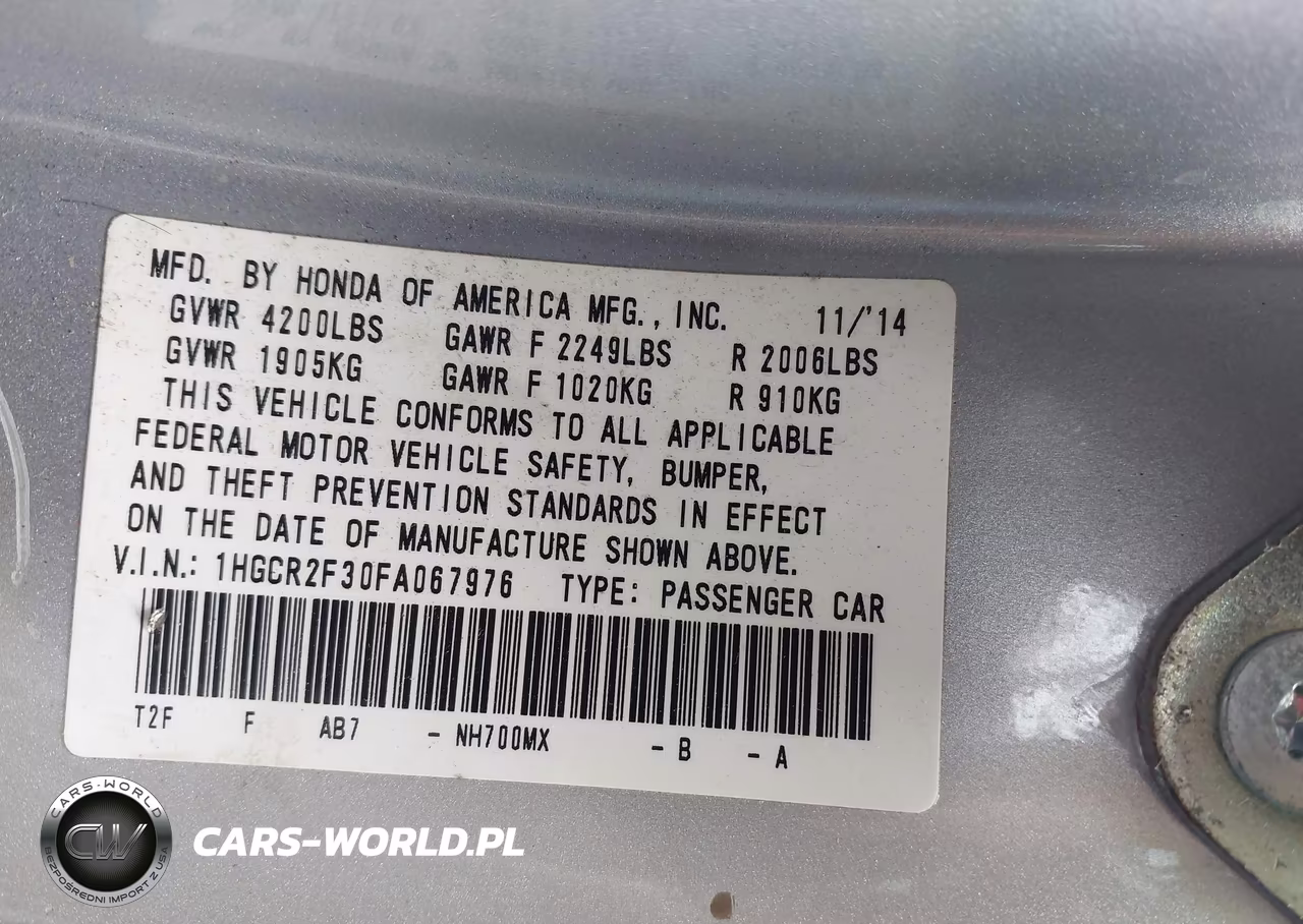 2015 Honda Accord Lx VIN:1HGCR2F30FA067976 - 9