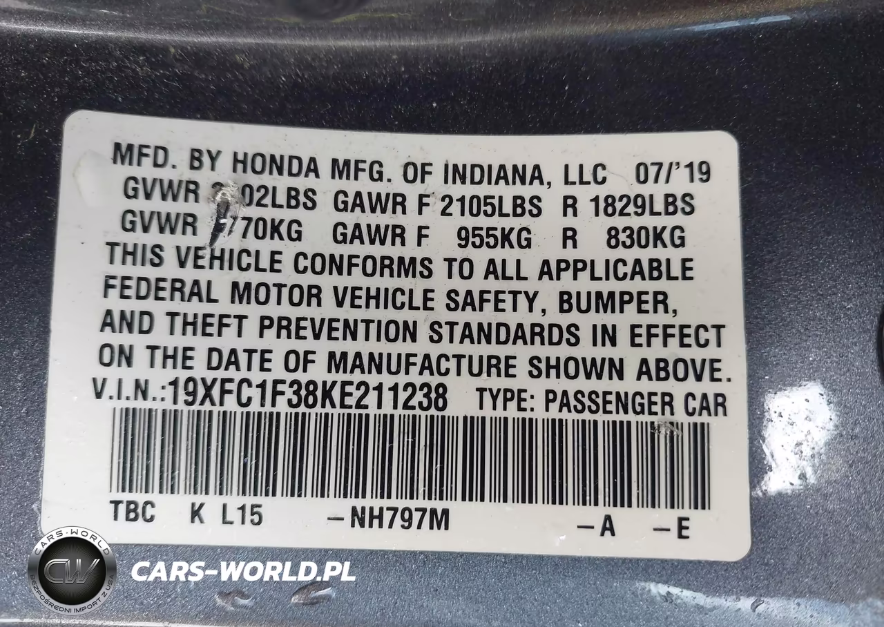 2019 Honda Civic Ex VIN:19XFC1F38KE211238 - 9