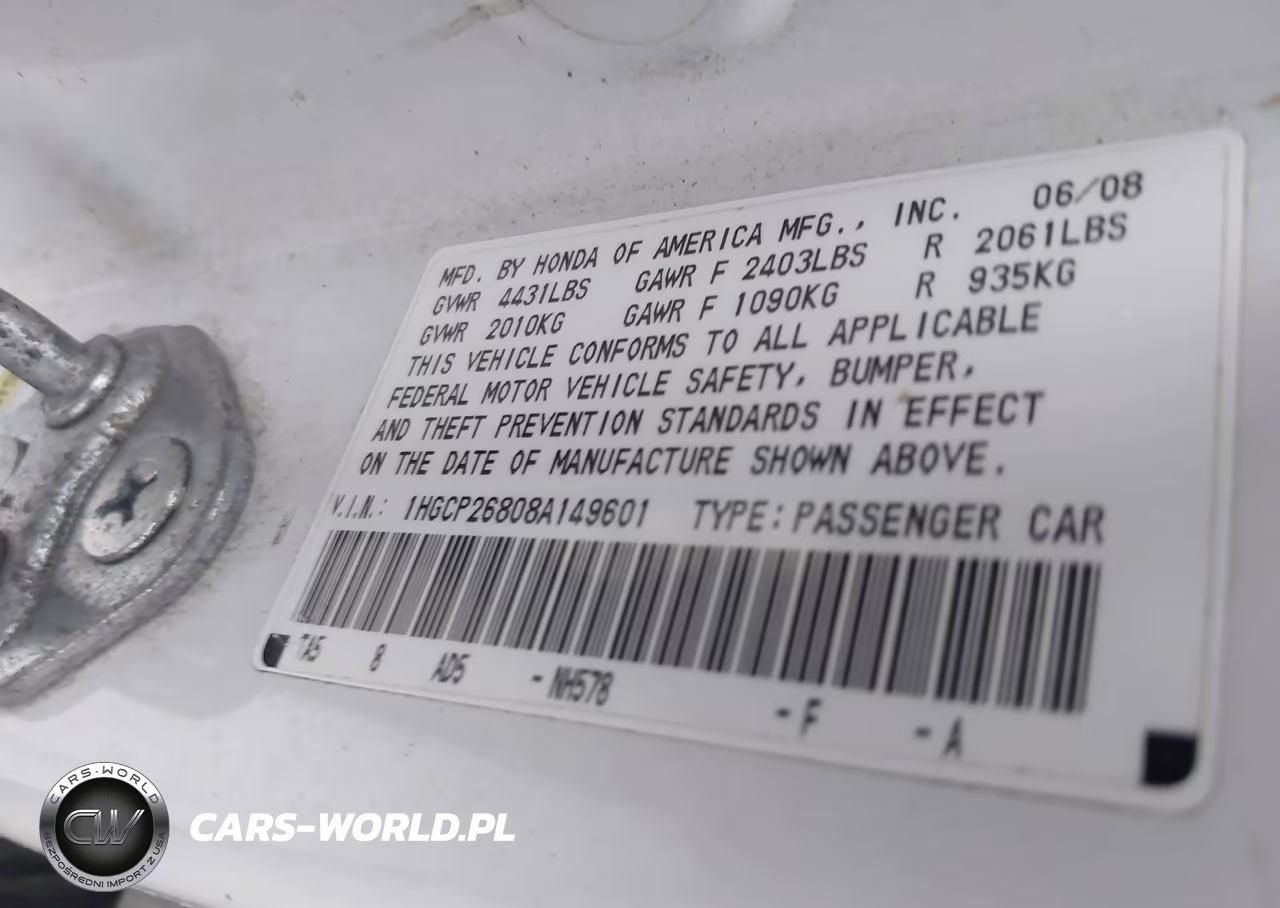 2008 Honda Accord 2.4 Ex-L VIN:1HGCP26808A149601 - 9