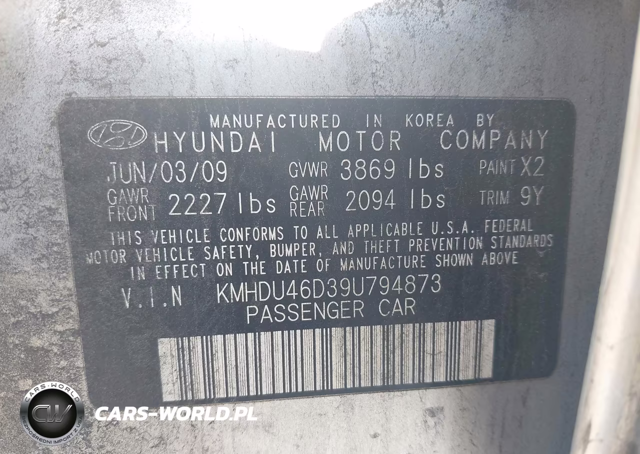 2009 Hyundai Elantra Gls VIN:KMHDU46D39U794873 - 9