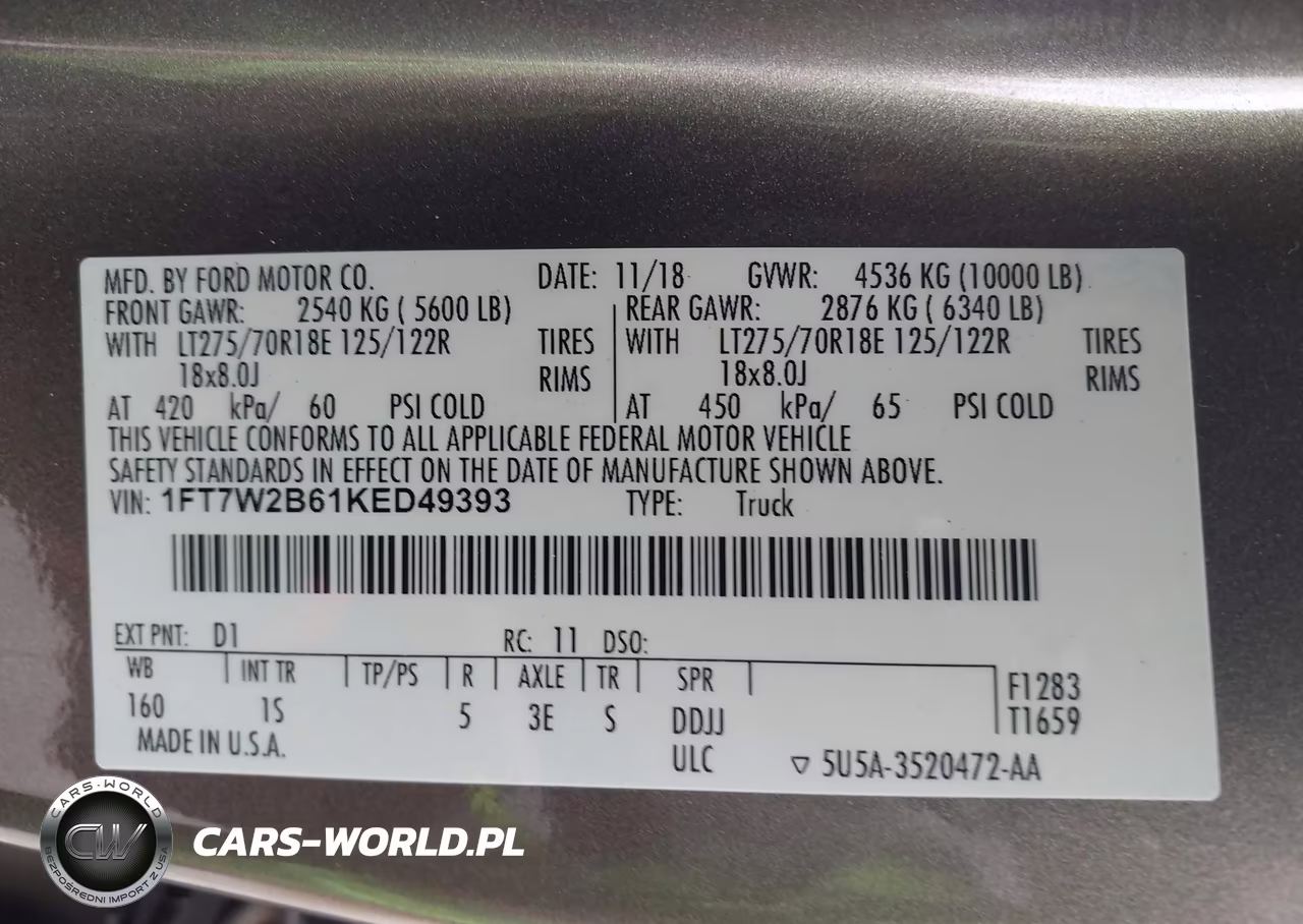 2019 Ford F-250 Xl VIN:1FT7W2B61KED49393 - 9