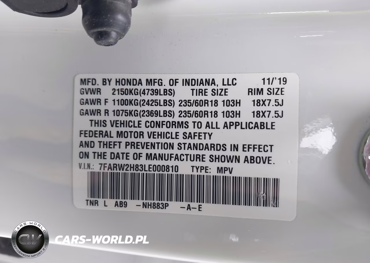 2020 Honda Cr-V Awd Ex-L VIN:7FARW2H83LE000810 - 9