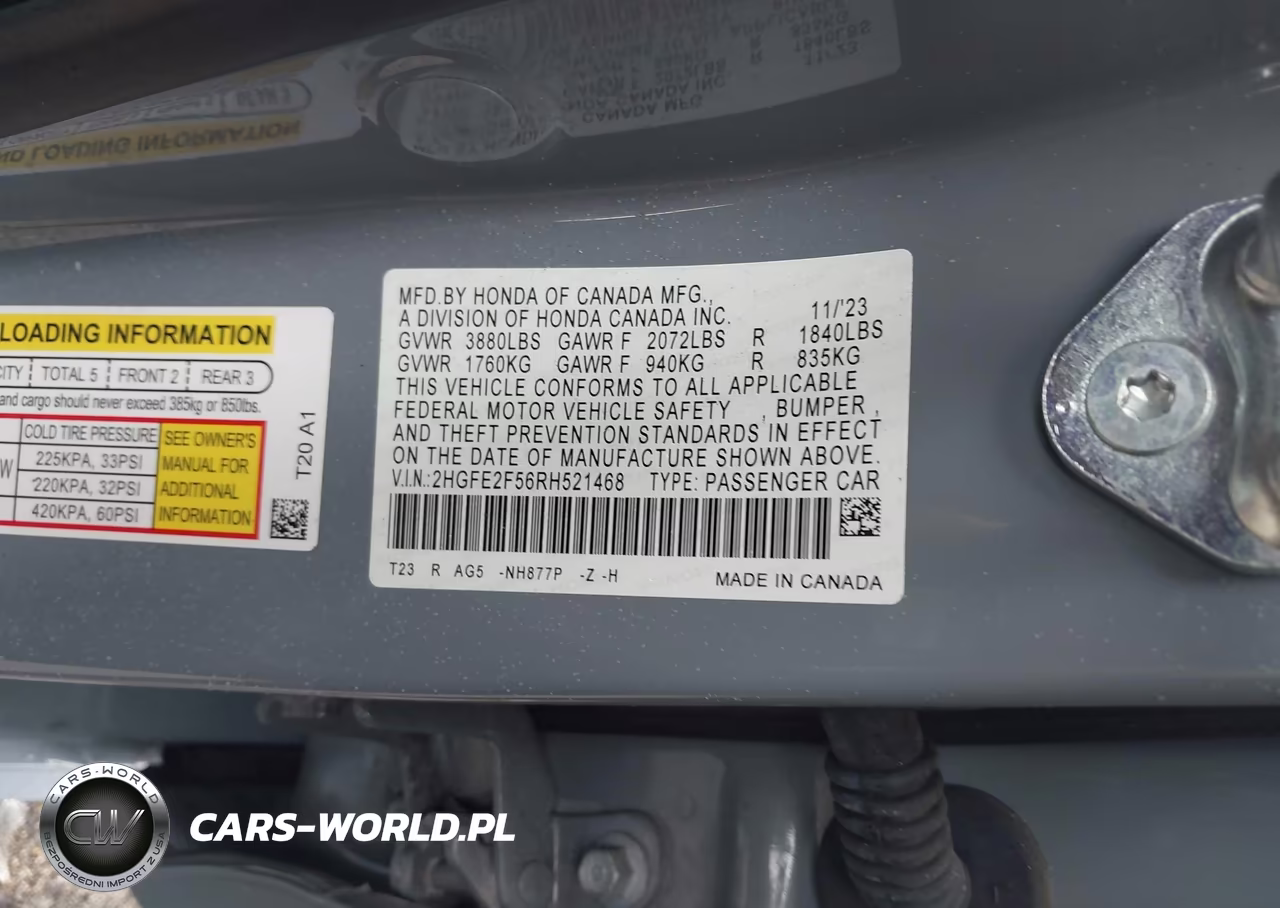 2024 Honda Civic Sport VIN:2HGFE2F56RH521468 - 9