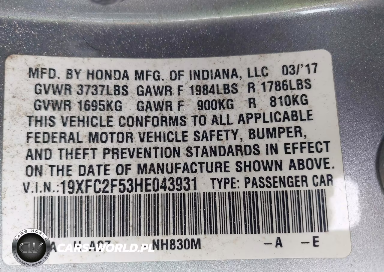 2017 Honda Civic Lx VIN:19XFC2F53HE043931 - 9