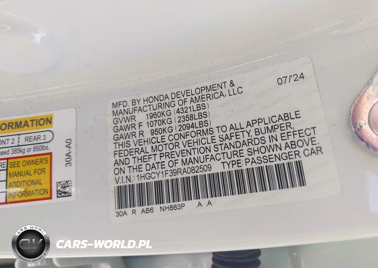 2024 Honda Accord Ex VIN:1HGCY1F39RA082509 - 9