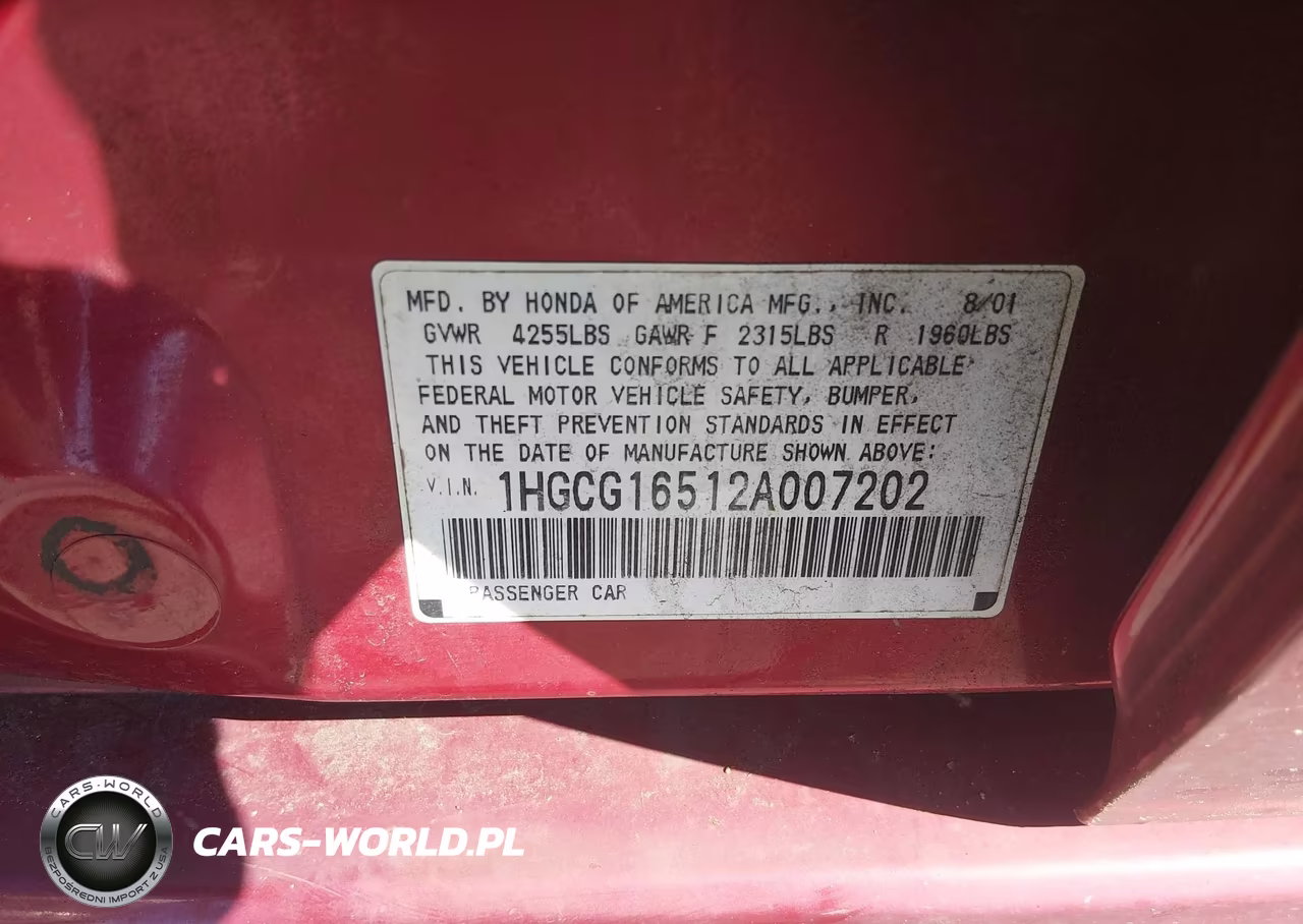 2002 Honda Accord 3.0 Ex VIN:1HGCG16512A007202 - 9