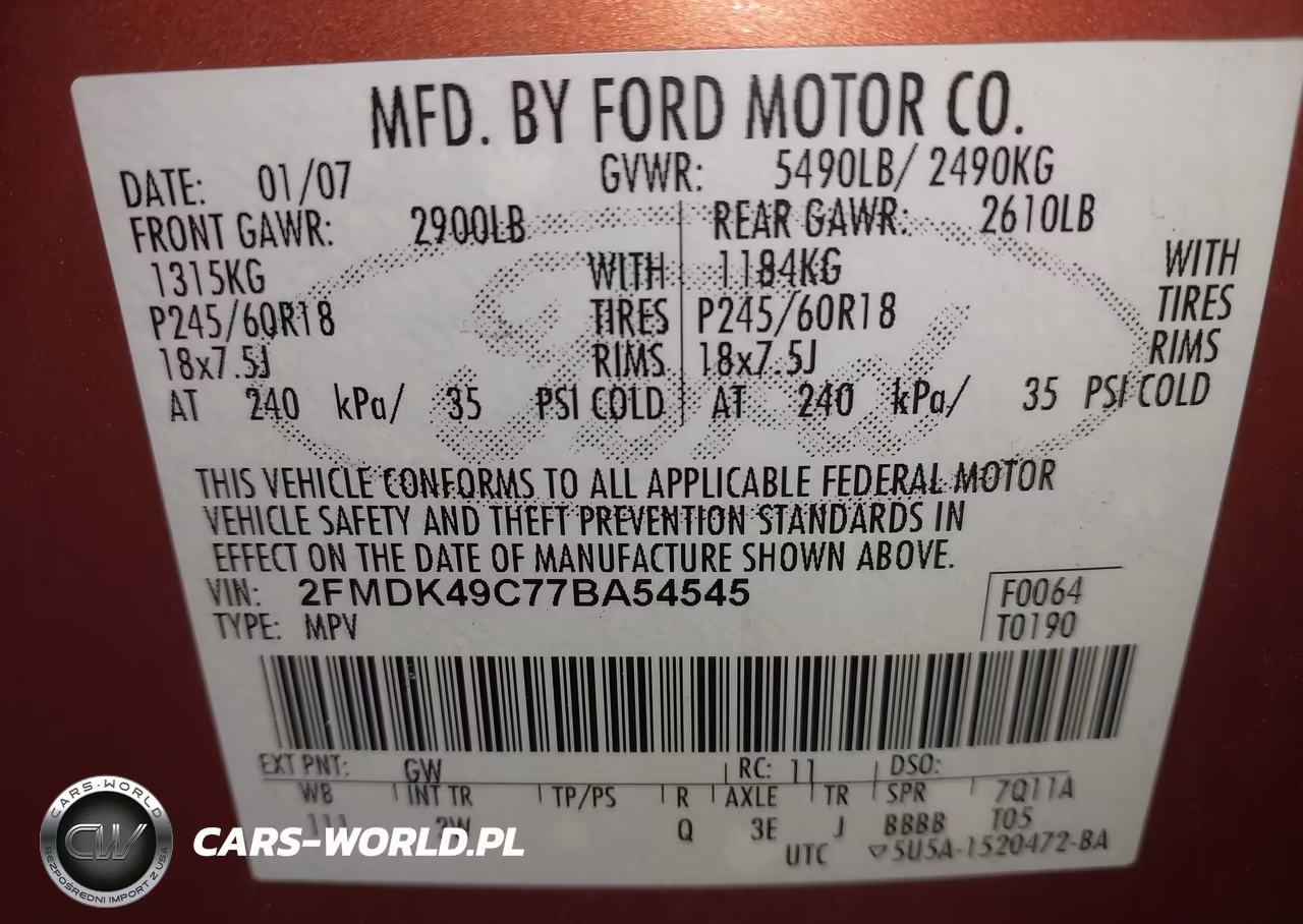 2007 Ford Edge Sel Plus VIN:2FMDK49C77BA54545 - 9
