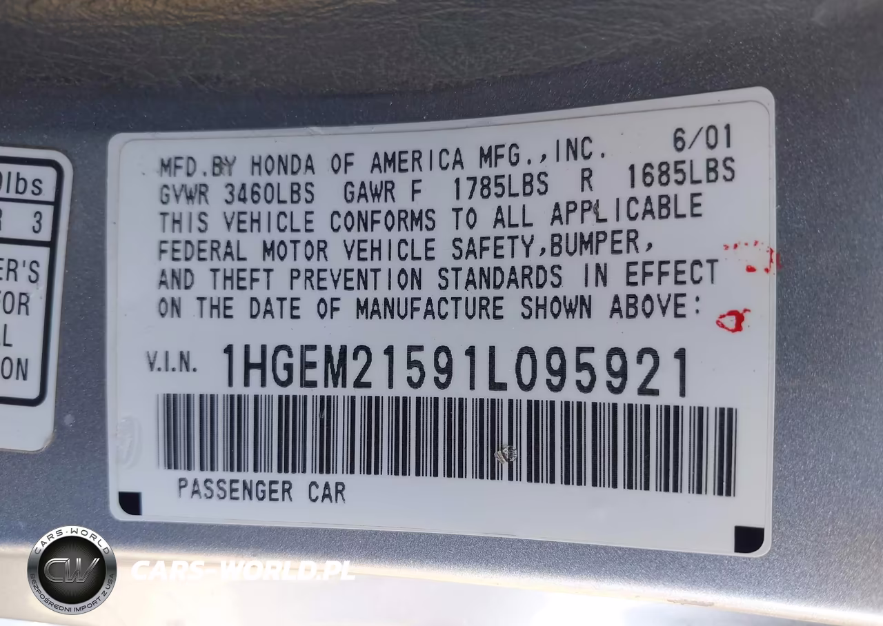 2001 Honda Civic Lx VIN:1HGEM21591L095921 - 9