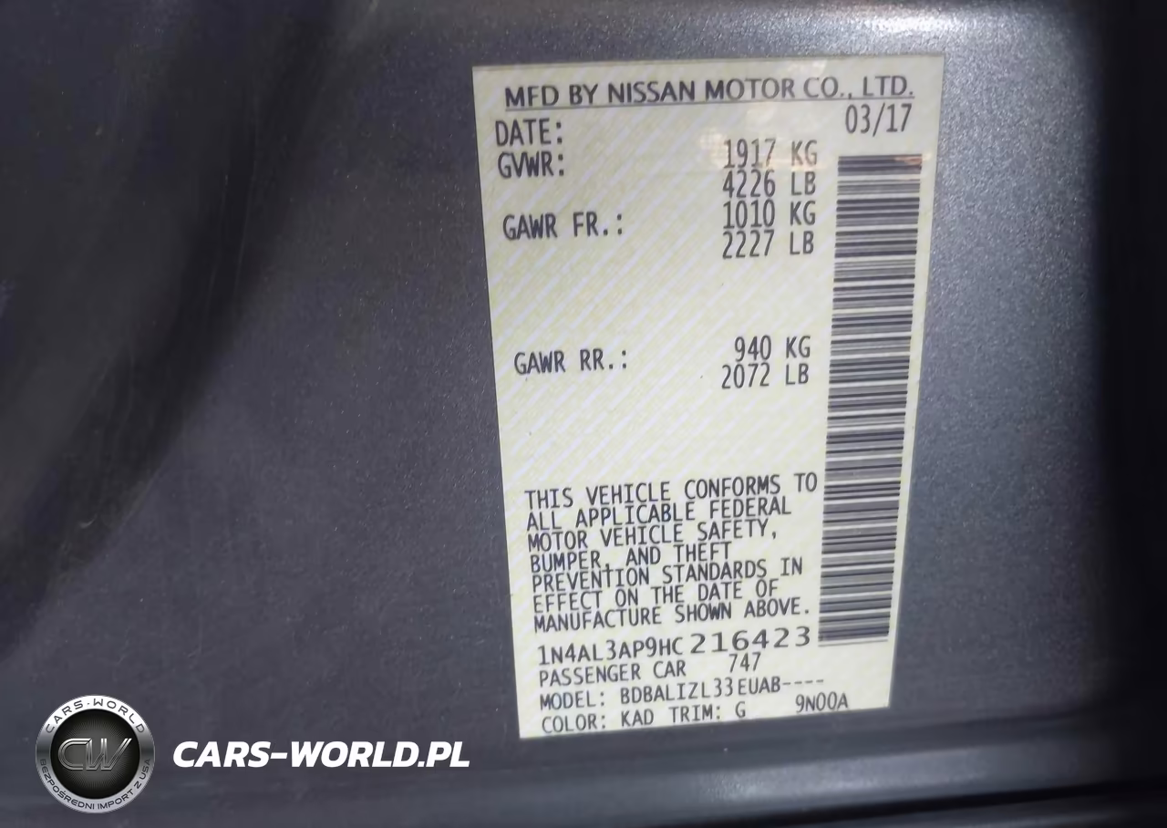 2017 Nissan Altima 2.5 Sv VIN:1N4AL3AP9HC216423 - 9