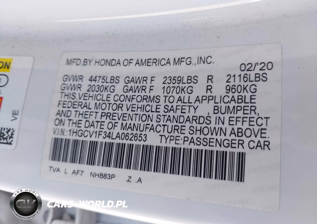 2020 Honda Accord Sport VIN:1HGCV1F34LA062653 - 9