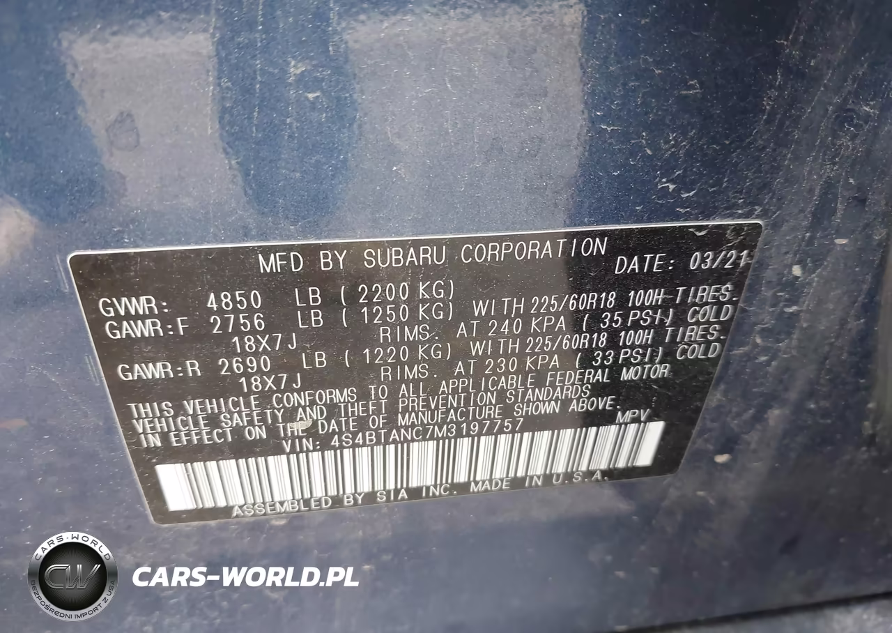2021 Subaru Outback Limited VIN:4S4BTANC7M3197757 - 9