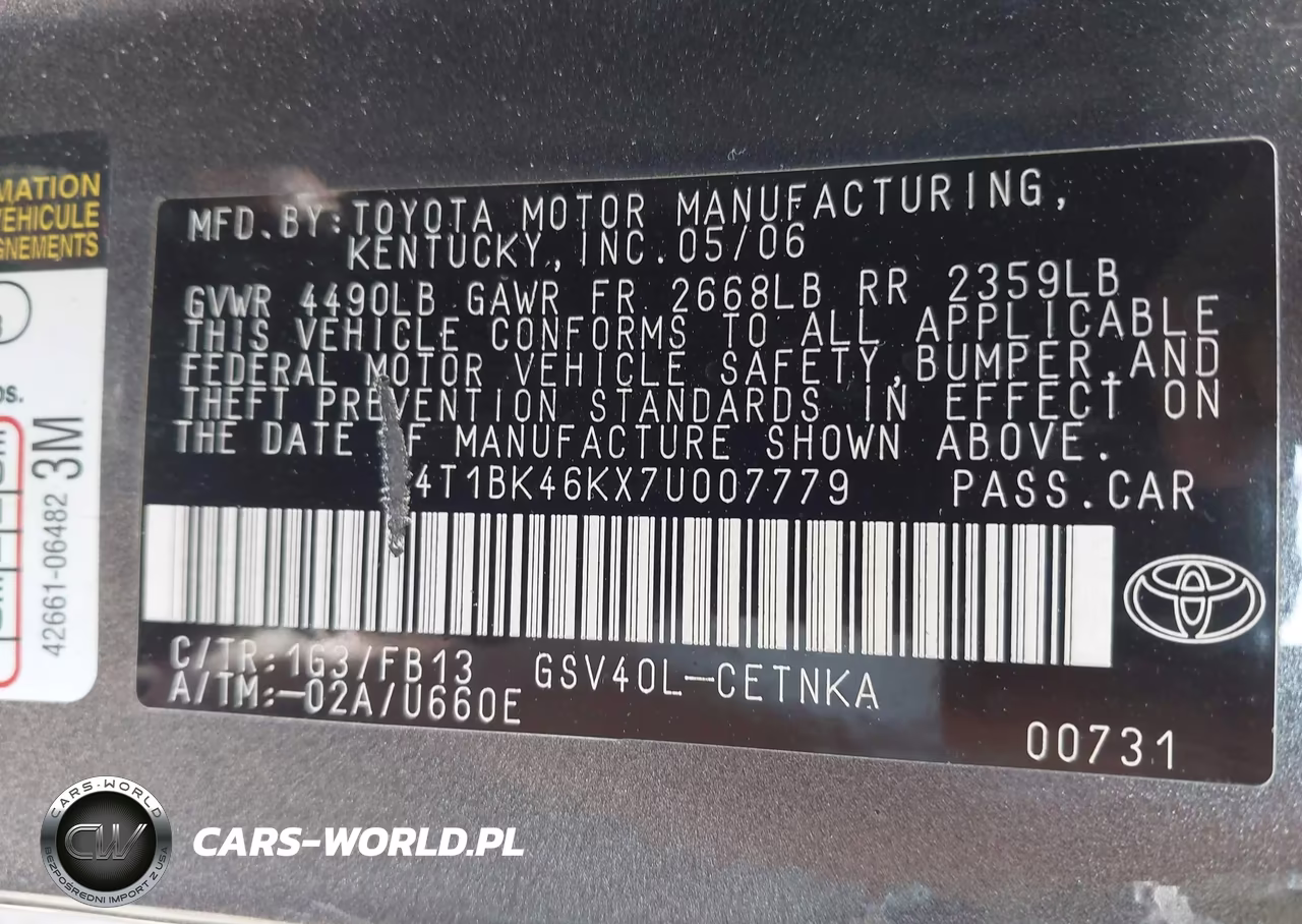 2007 Toyota Camry Le V6 VIN:4T1BK46KX7U007779 - 9