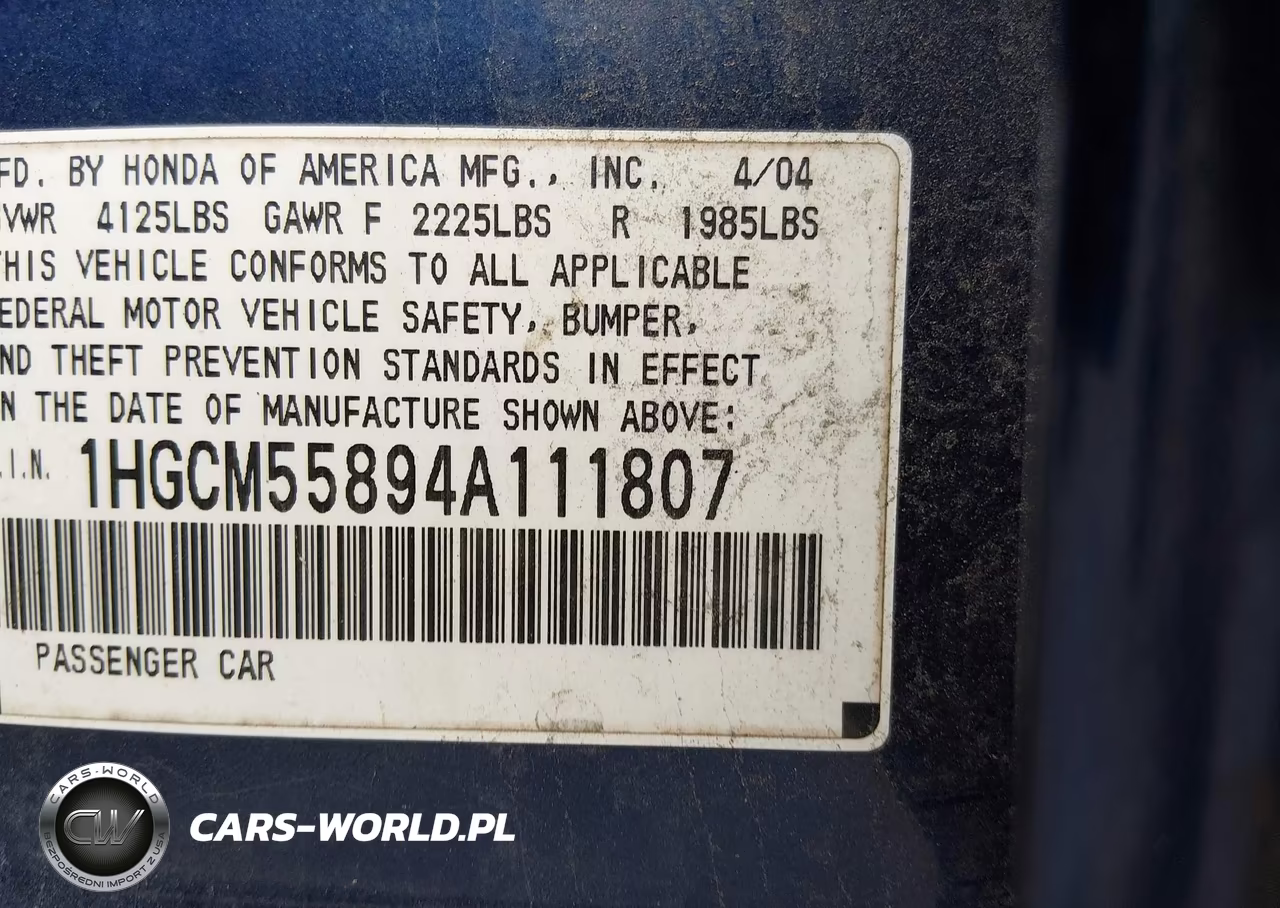 2004 Honda Accord 2.4 Ex VIN:1HGCM55894A111807 - 9