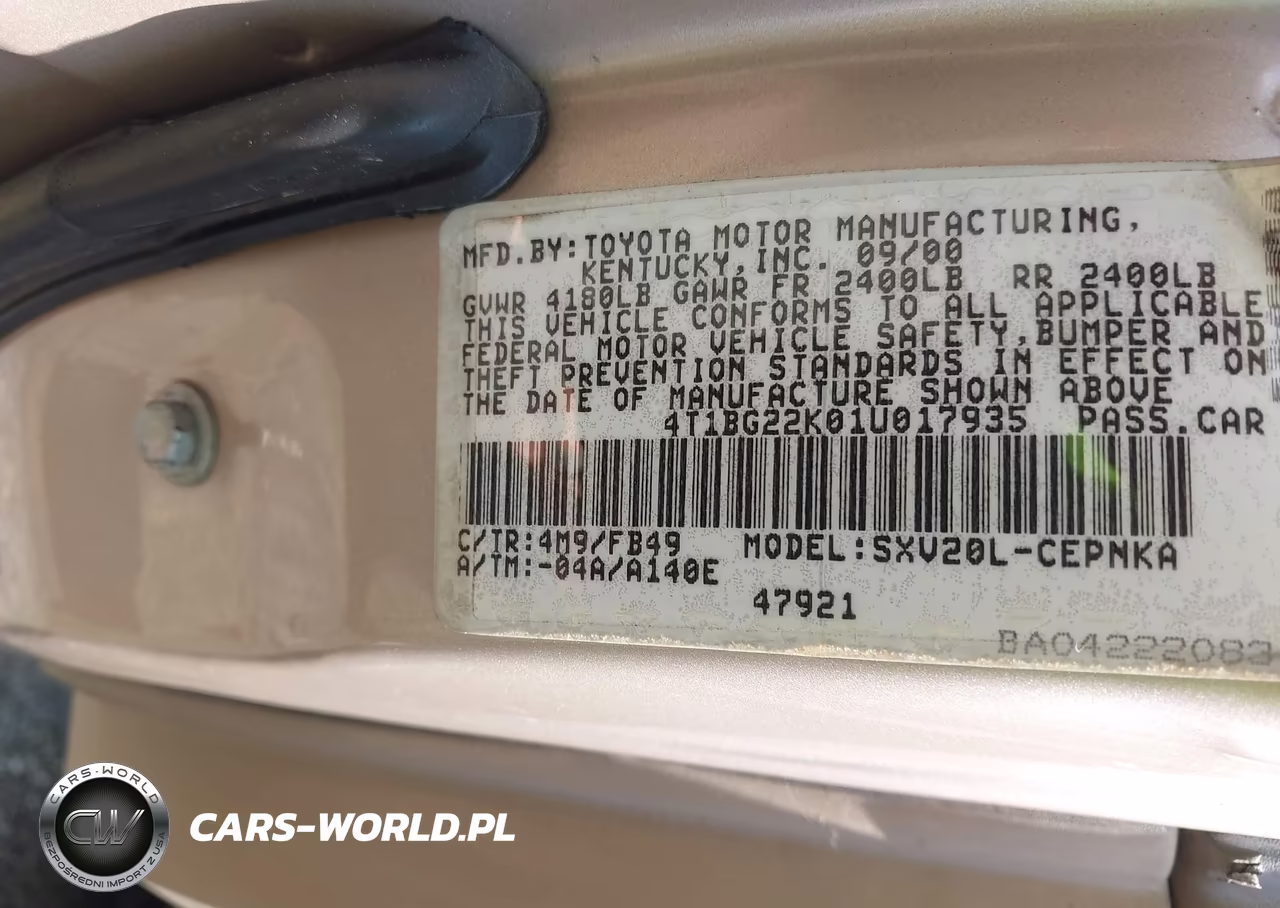 2001 Toyota Camry Le VIN:4T1BG22K01U017935 - 9