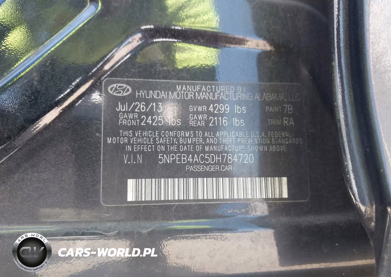 2013 Hyundai Sonata Gls VIN:5NPEB4AC5DH784720 - 9