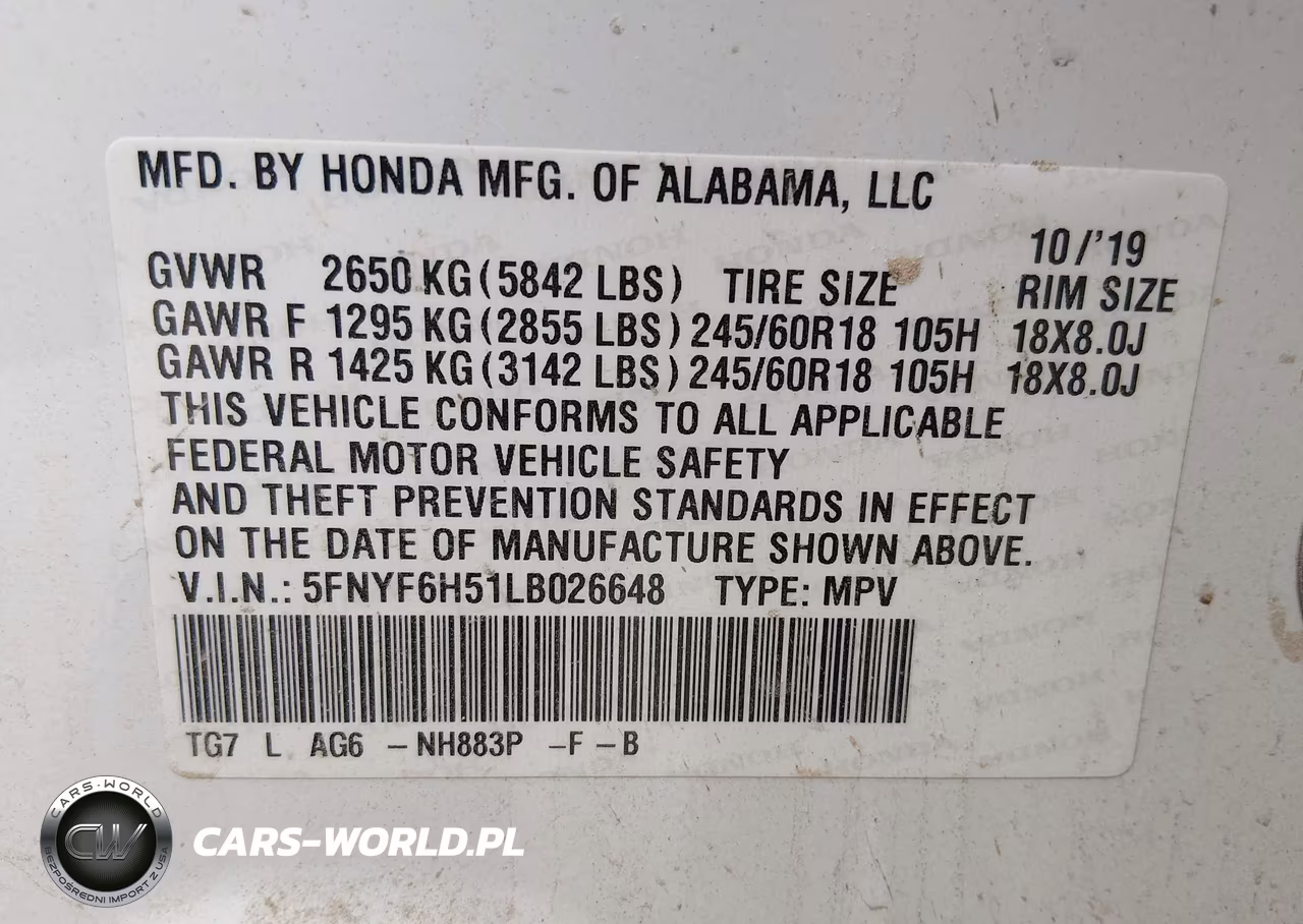 2020 Honda Pilot Ex-L VIN:5FNYF6H51LB026648 - 9