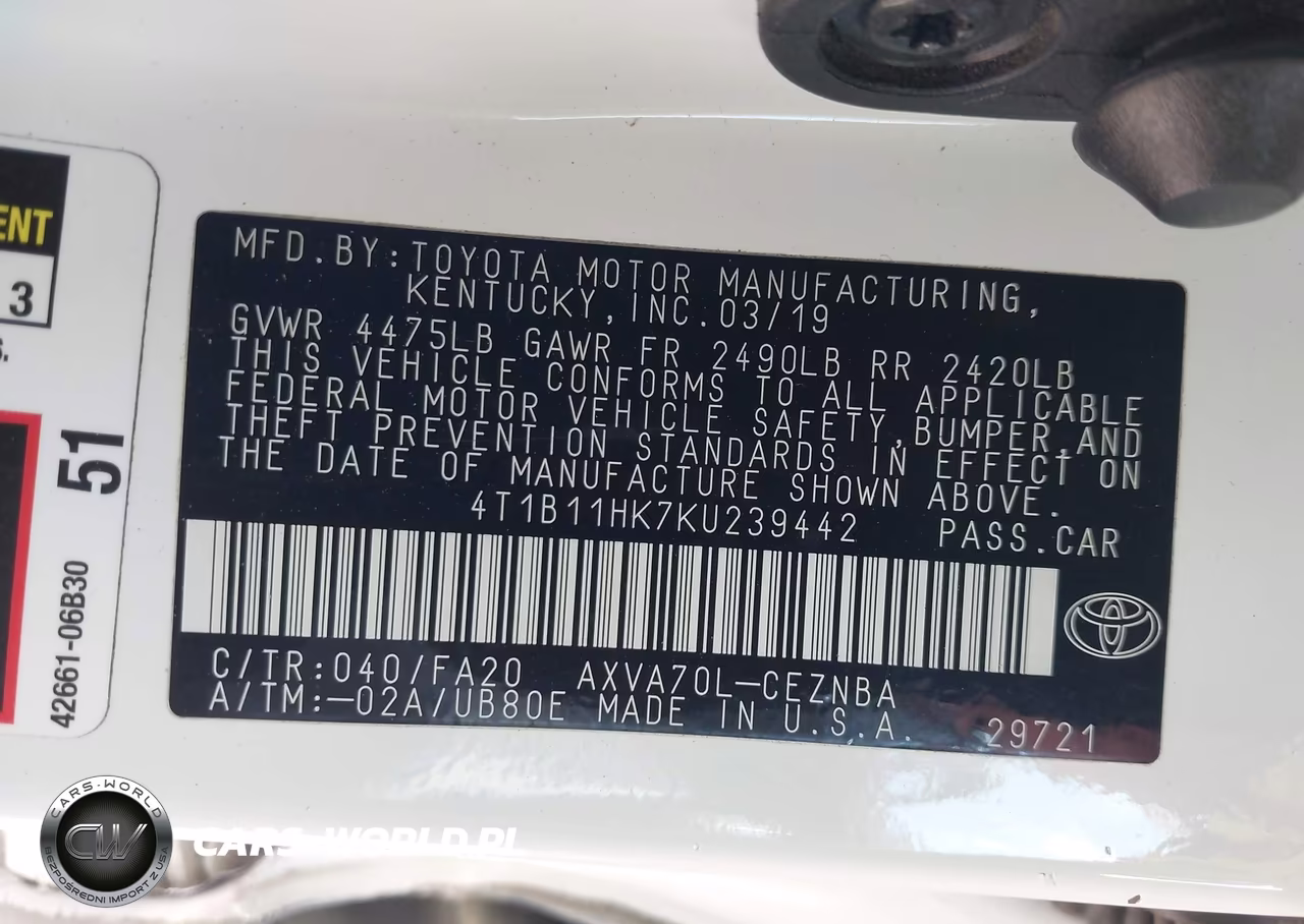 2019 Toyota Camry Le VIN:4T1B11HK7KU239442 - 9