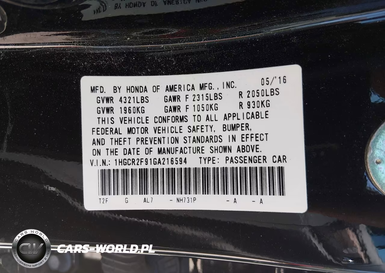 2016 Honda Accord Ex-L VIN:1HGCR2F91GA216594 - 9