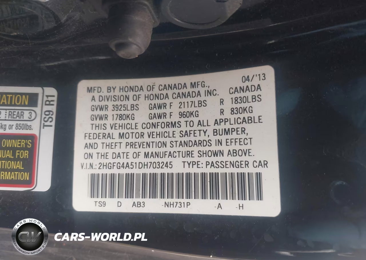 2013 Honda Civic Si VIN:2HGFG4A51DH703245 - 9
