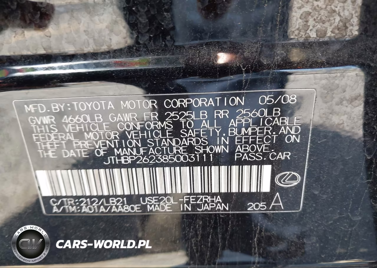 2008 Lexus Is F VIN:JTHBP262385003111 - 9