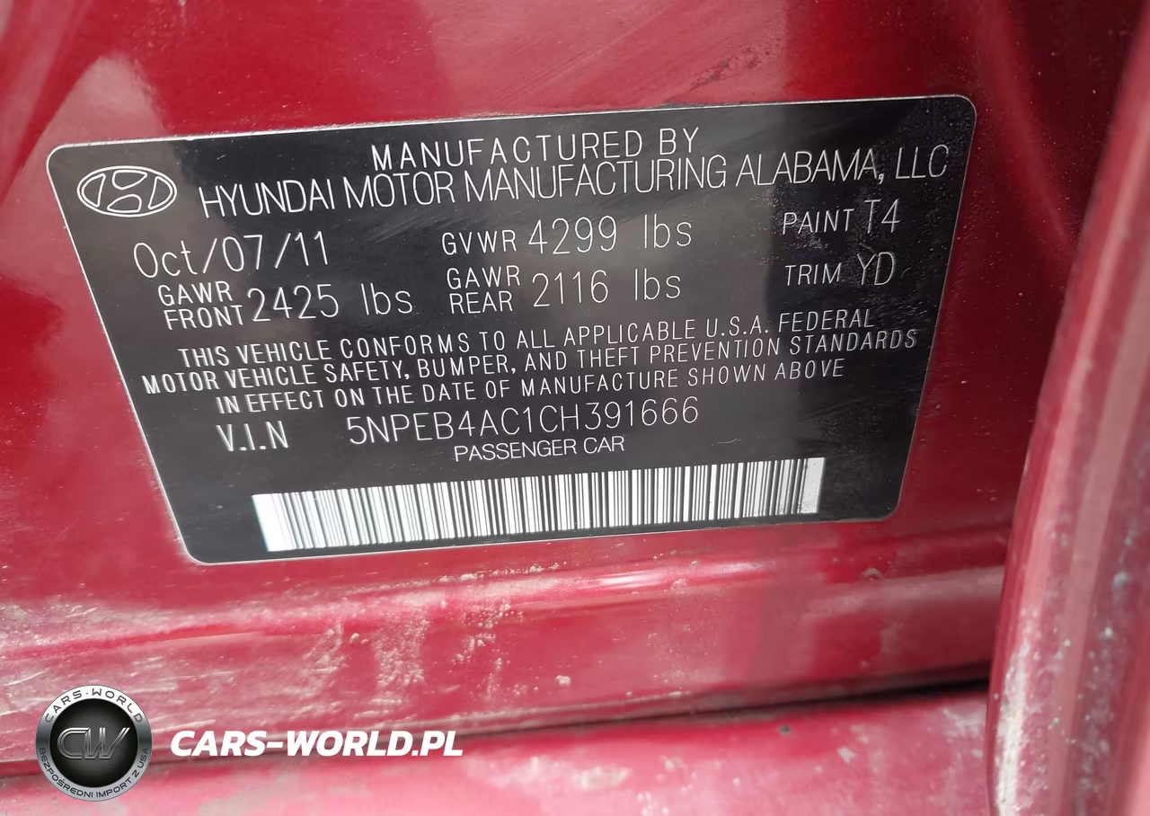2012 Hyundai Sonata Gls VIN:5NPEB4AC1CH391666 - 9