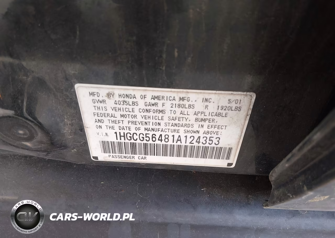 2001 Honda Accord 2.3 Lx VIN:1HGCG56481A124353 - 9