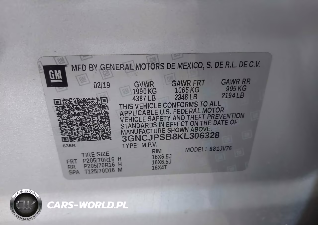 2019 Chevrolet Trax Lt VIN:3GNCJPSB8KL306328 - 9