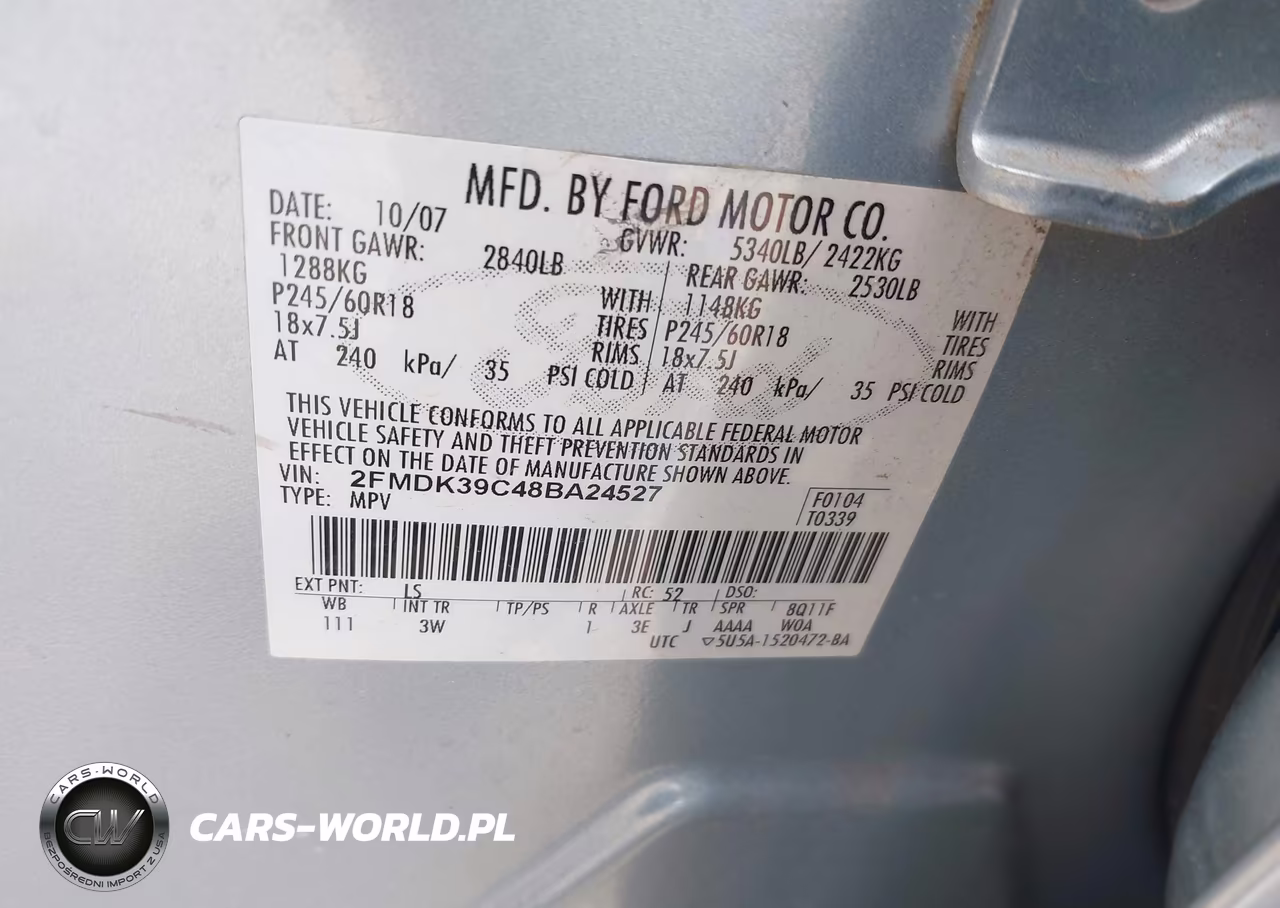 2008 Ford Edge Limited VIN:2FMDK39C48BA24527 - 9