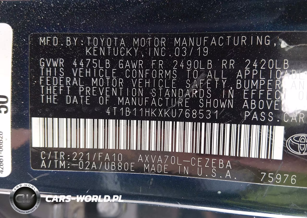 2019 Toyota Camry L VIN:4T1B11HKXKU768531 - 9