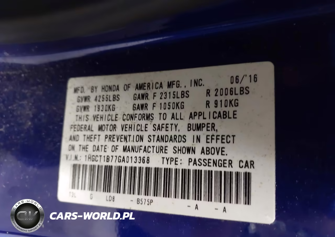 2016 Honda Accord Ex VIN:1HGCT1B77GA013368 - 9