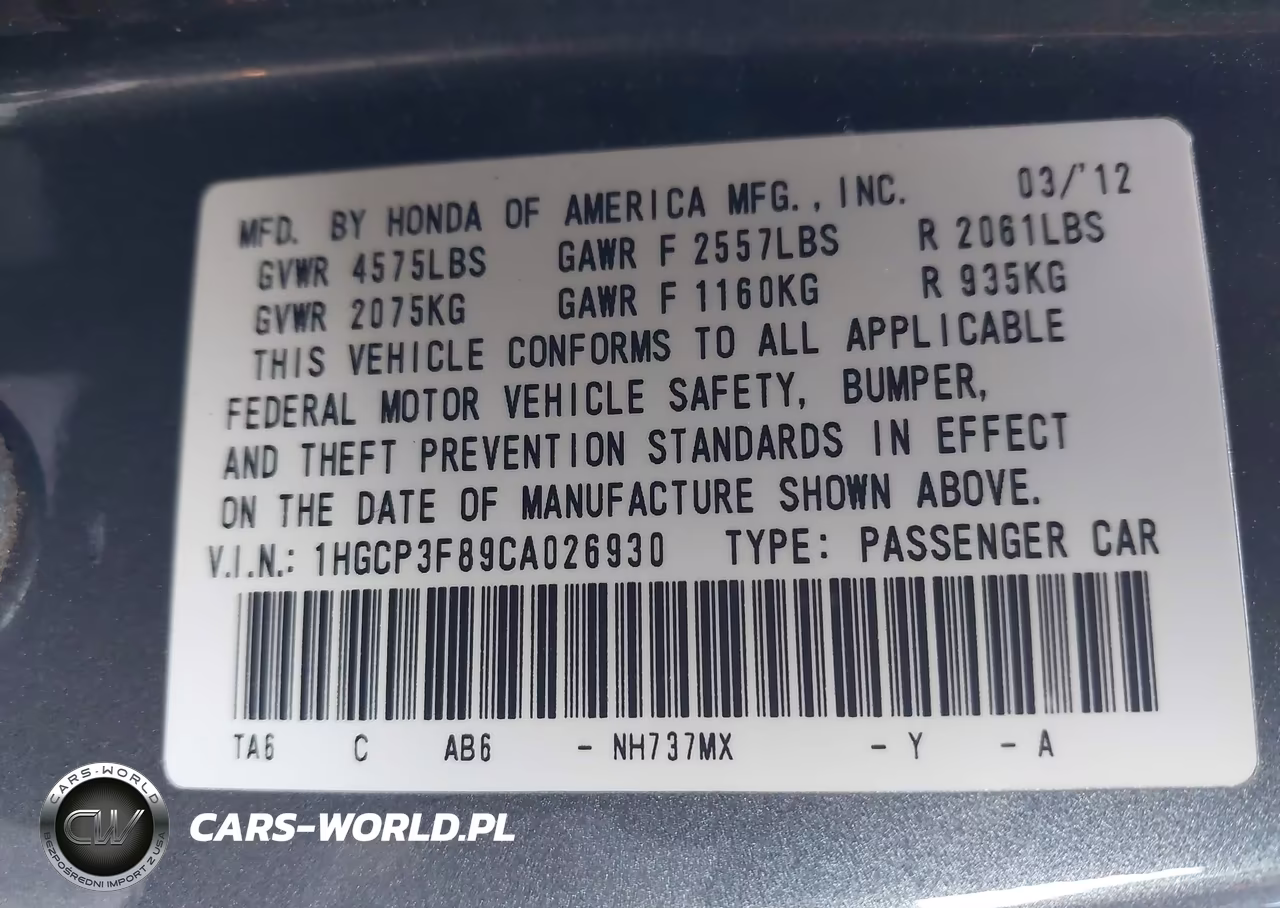 2012 Honda Accord 3.5 Ex-L VIN:1HGCP3F89CA026930 - 9