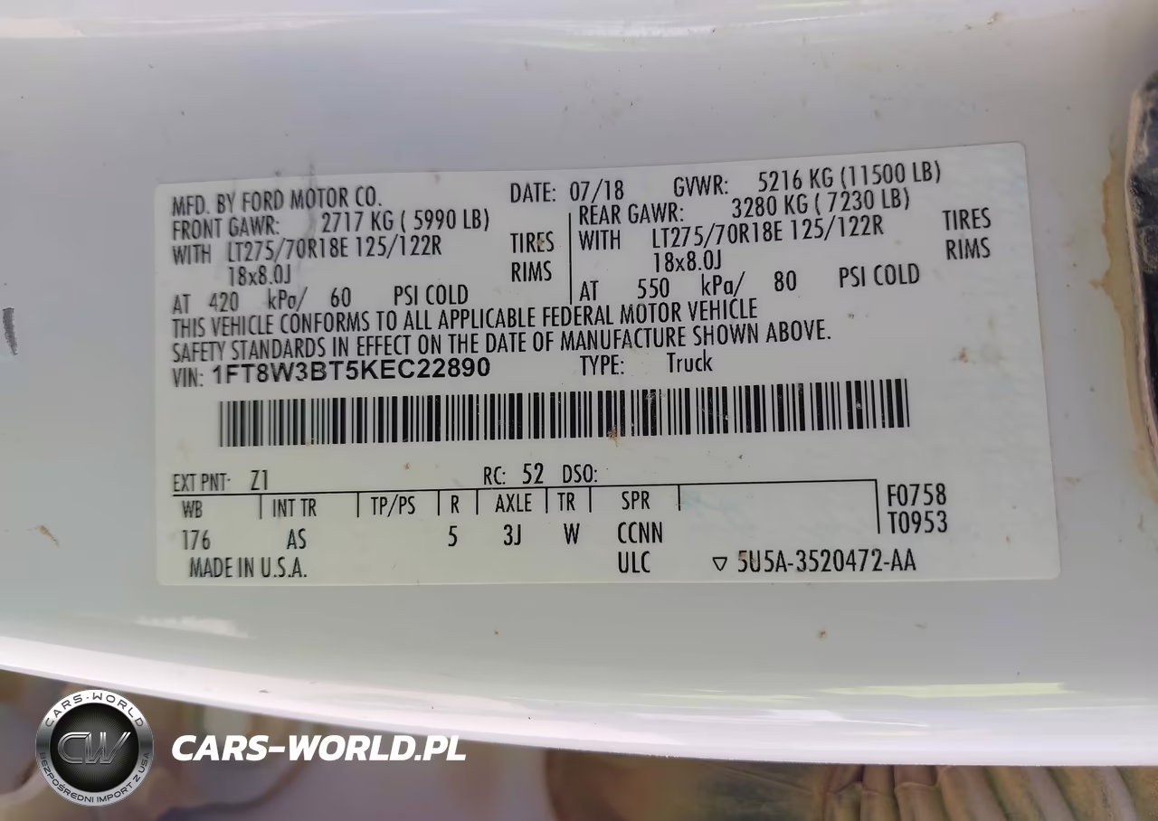 2019 Ford F-350 Xl VIN:1FT8W3BT5KEC22890 - 8