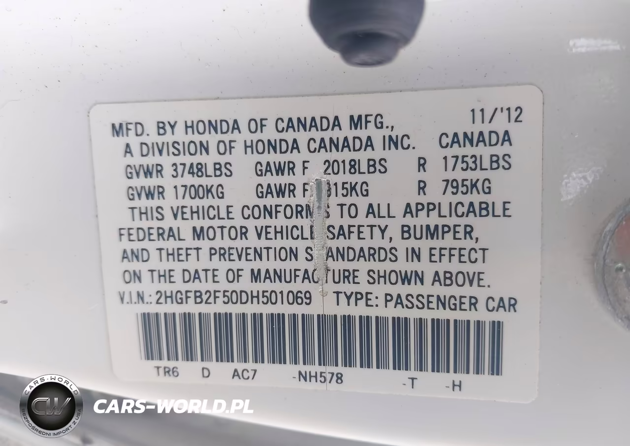 2013 Honda Civic Lx VIN:2HGFB2F50DH501069 - 9