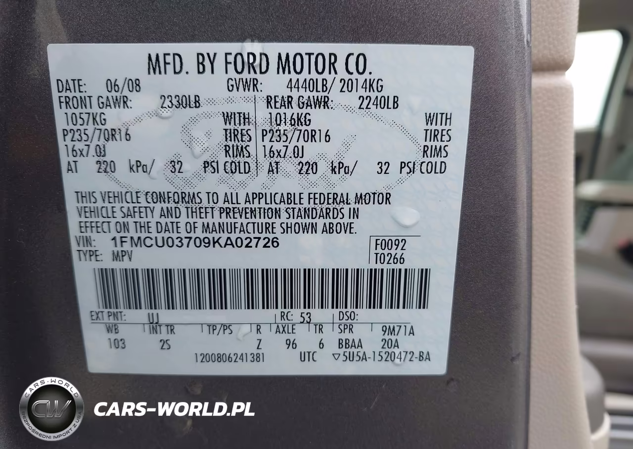 2009 Ford Escape Xlt VIN:1FMCU03709KA02726 - 9