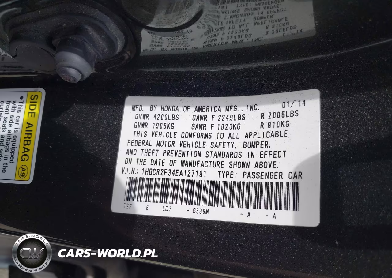 2014 Honda Accord Lx VIN:1HGCR2F34EA127191 - 9