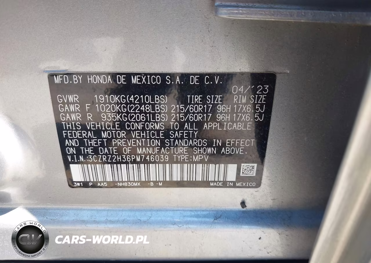 2023 Honda Hr-V Awd Lx VIN:3CZRZ2H36PM746039 - 9