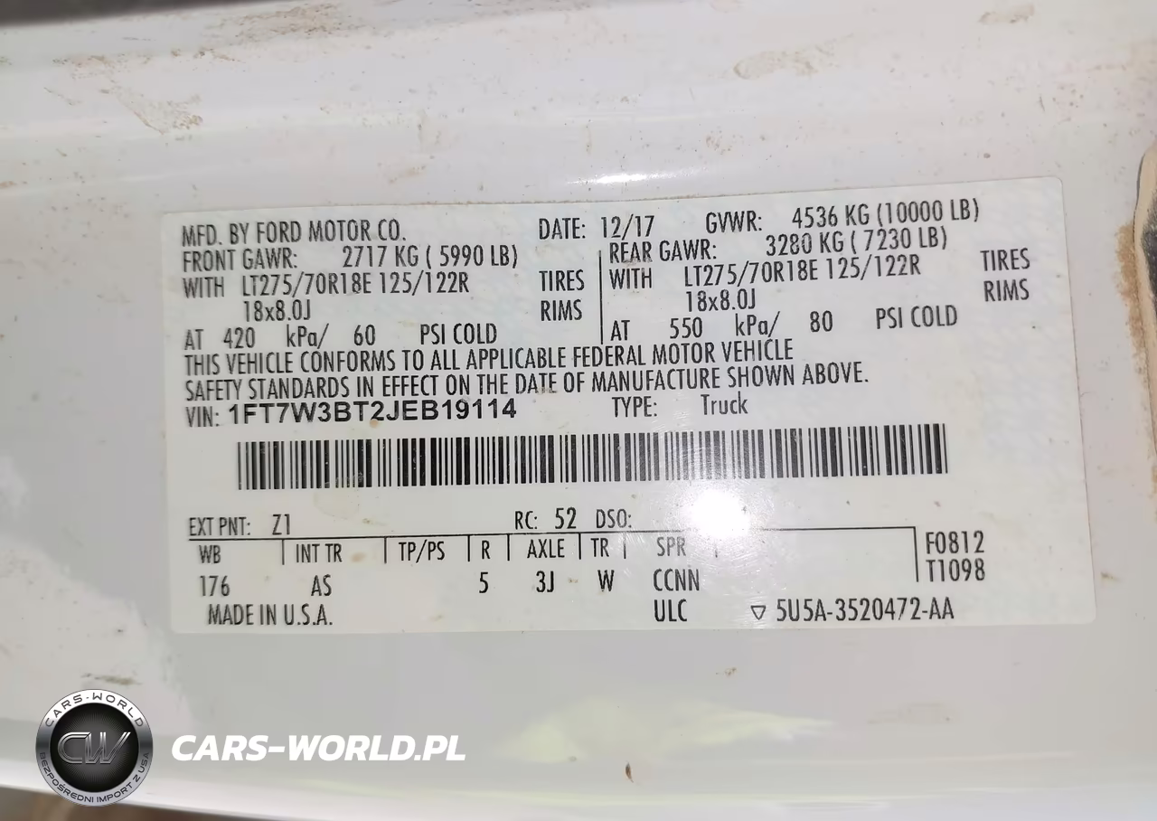 2018 Ford F-350 Xl VIN:1FT7W3BT2JEB19114 - 9