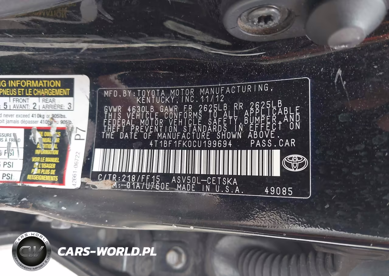 2012 Toyota Camry Se VIN:4T1BF1FK0CU199694 - 9