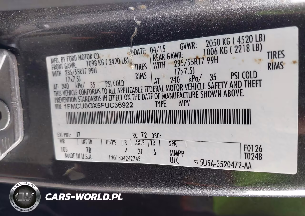 2015 Ford Escape Se VIN:1FMCU0GX5FUC36922 - 9