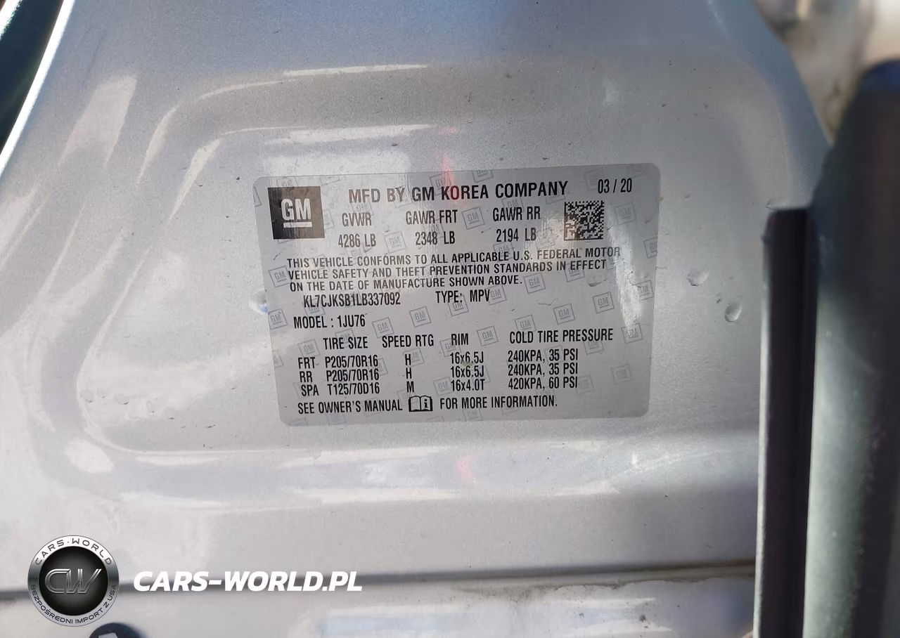 2020 Chevrolet Trax Fwd Ls VIN:KL7CJKSB1LB337092 - 9