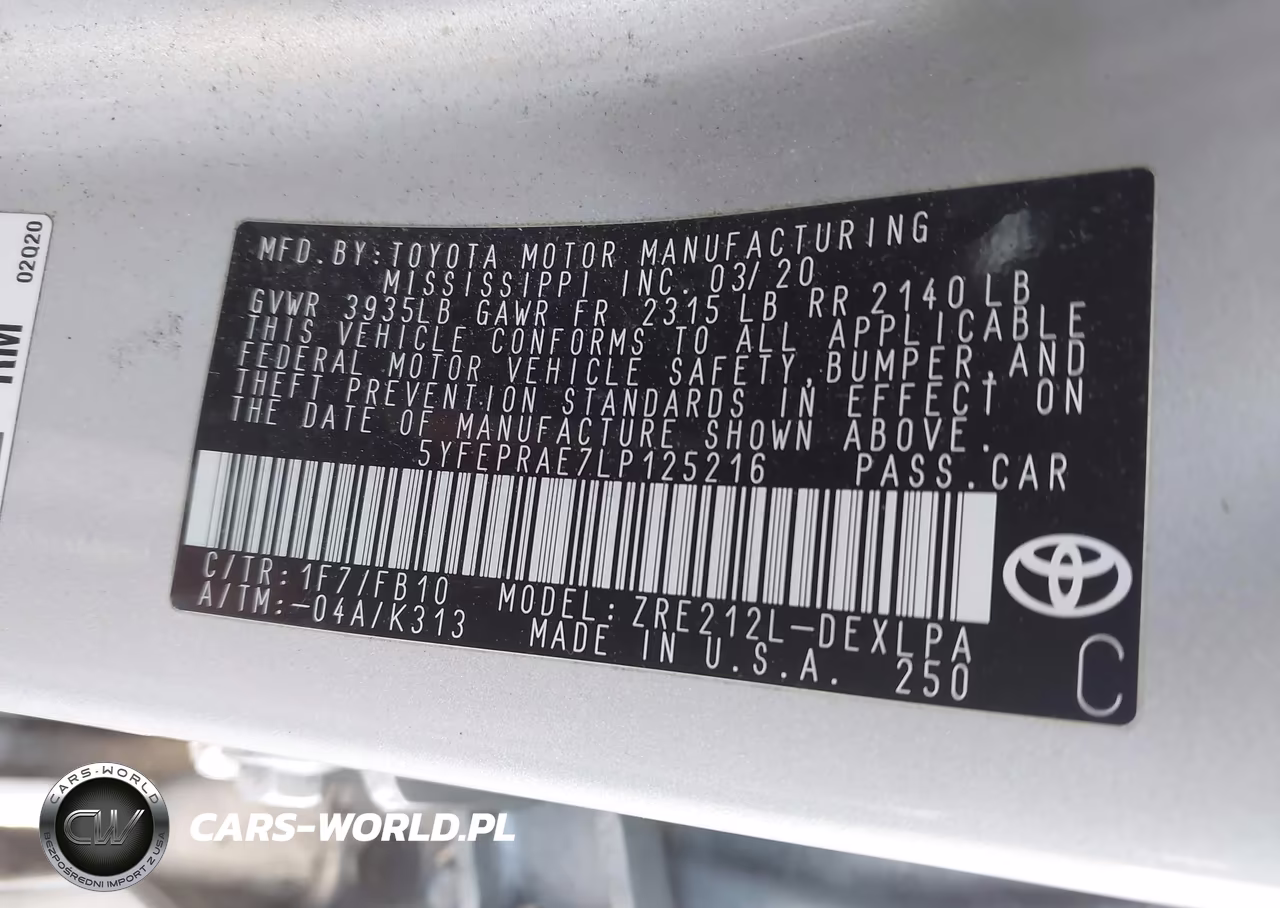 2020 Toyota Corolla Le VIN:5YFEPRAE7LP125216 - 9