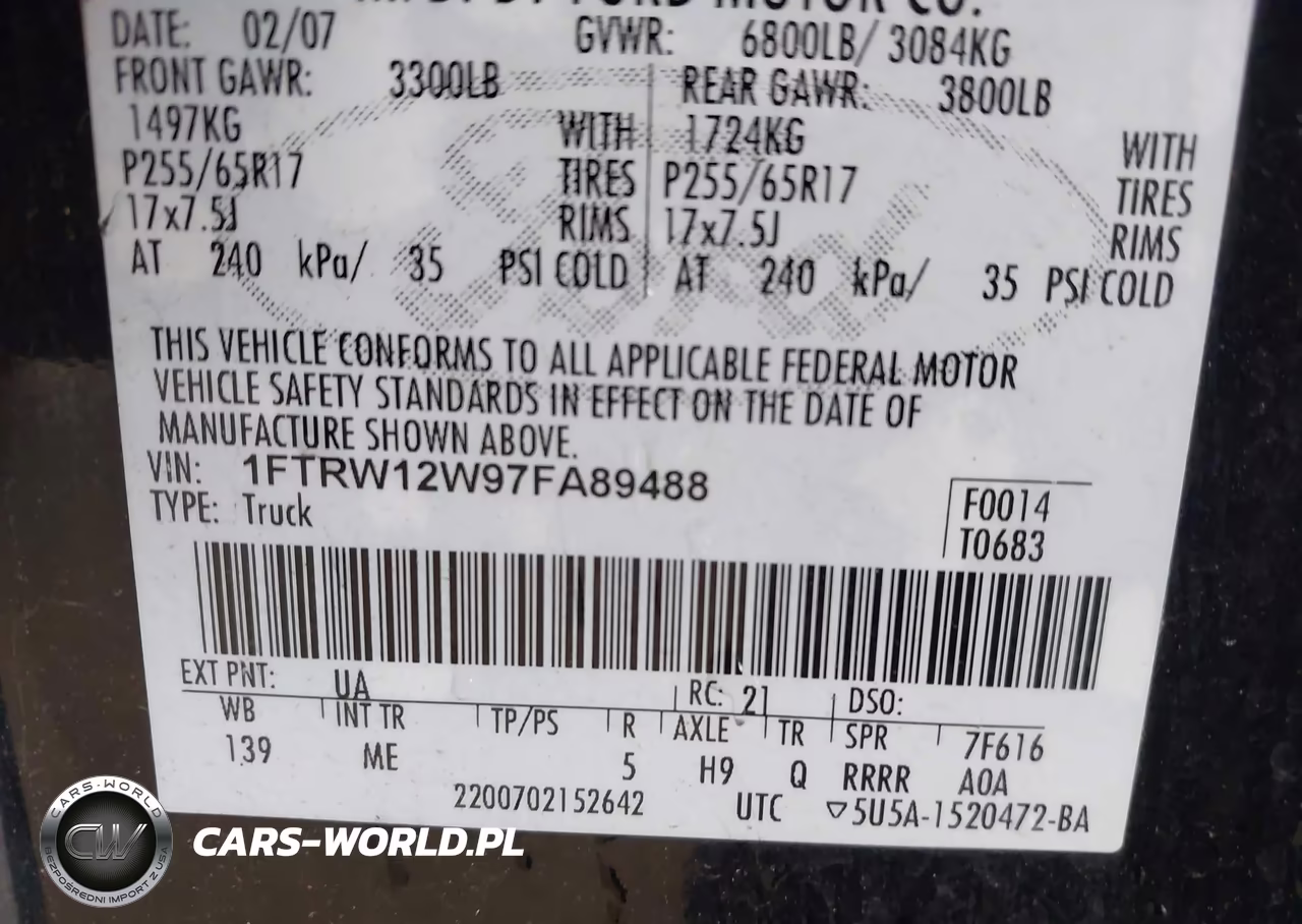 2007 Ford F-150 Xlt VIN:1FTRW12W97FA89488 - 9