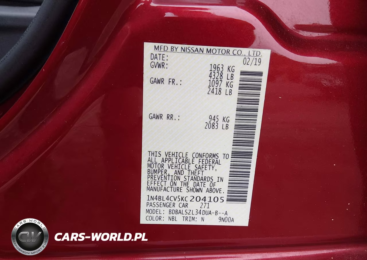 2019 Nissan Altima 2.5 Sr VIN:1N4BL4CV5KC204105 - 9