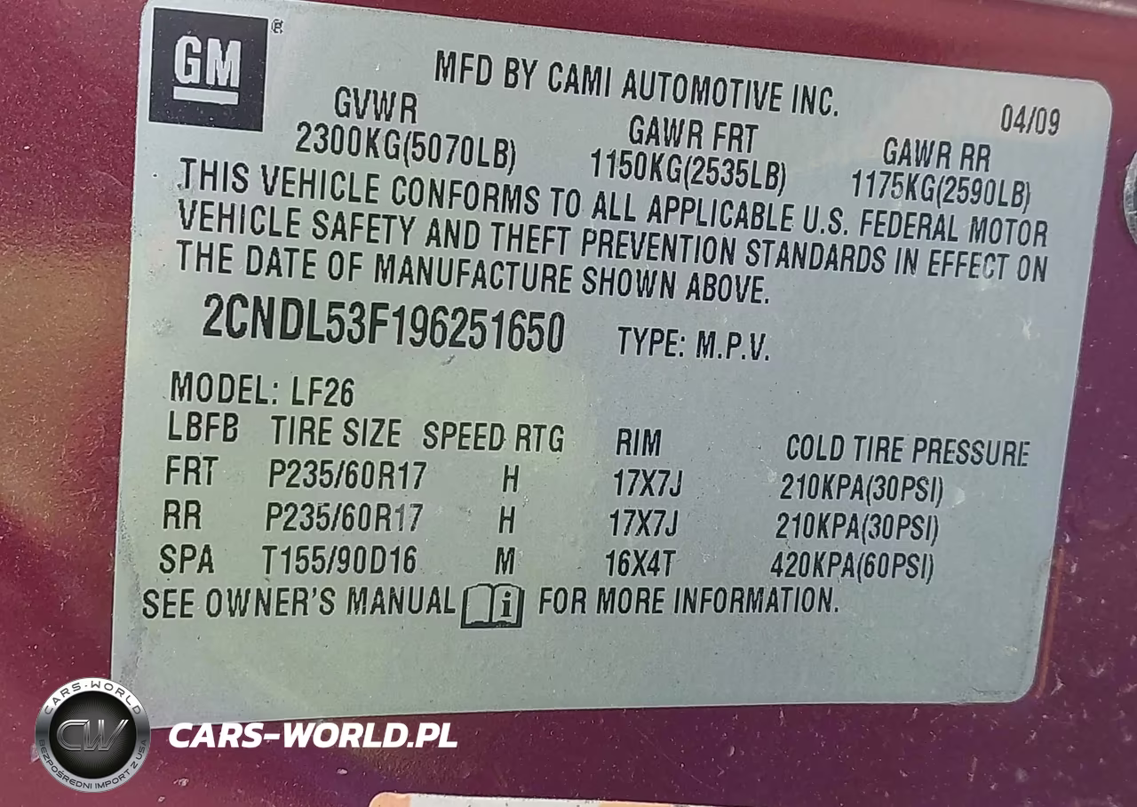 2009 Chevrolet Equinox Lt VIN:2CNDL53F196251650 - 9