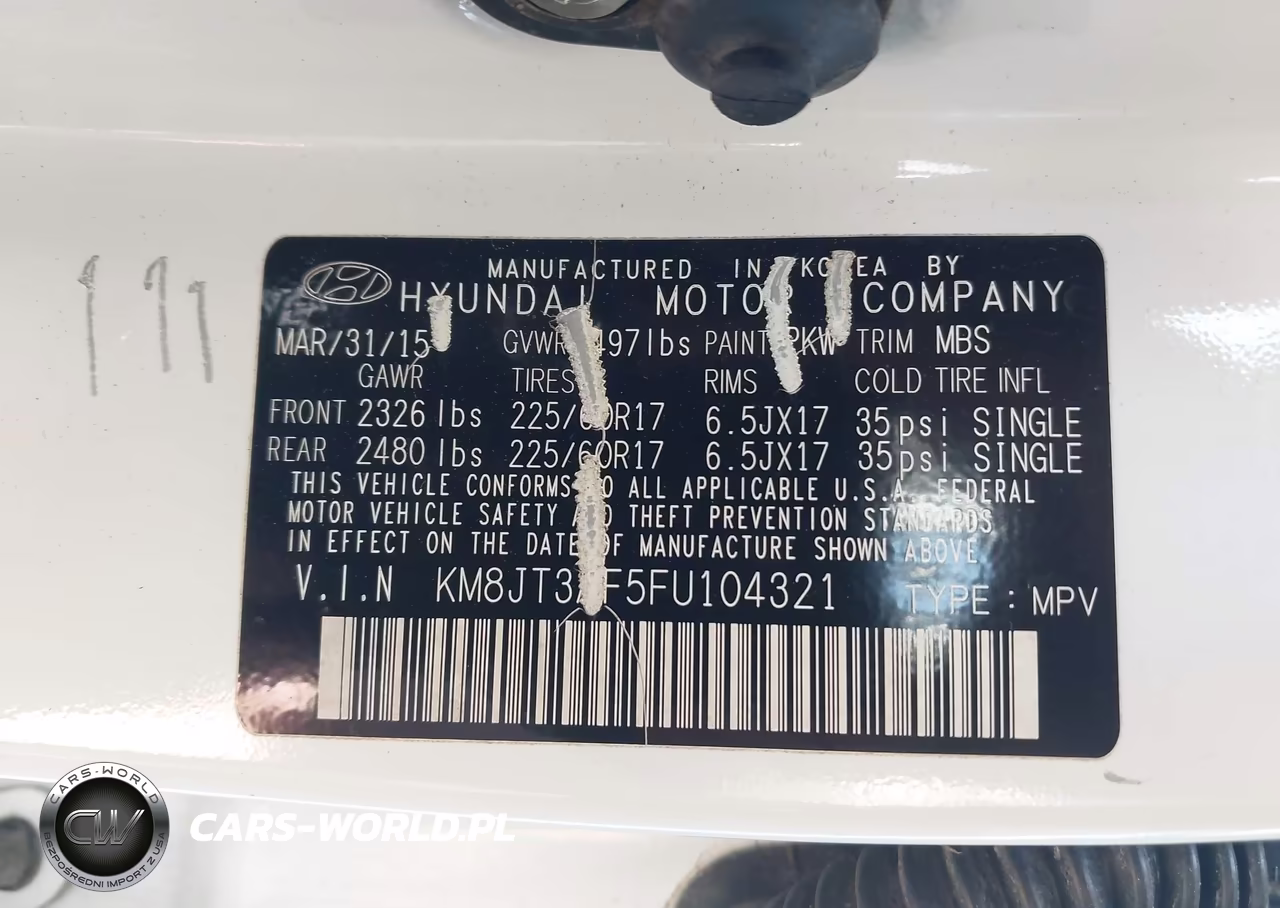 2015 Hyundai Tucson Gls VIN:KM8JT3AF5FU104321 - 9